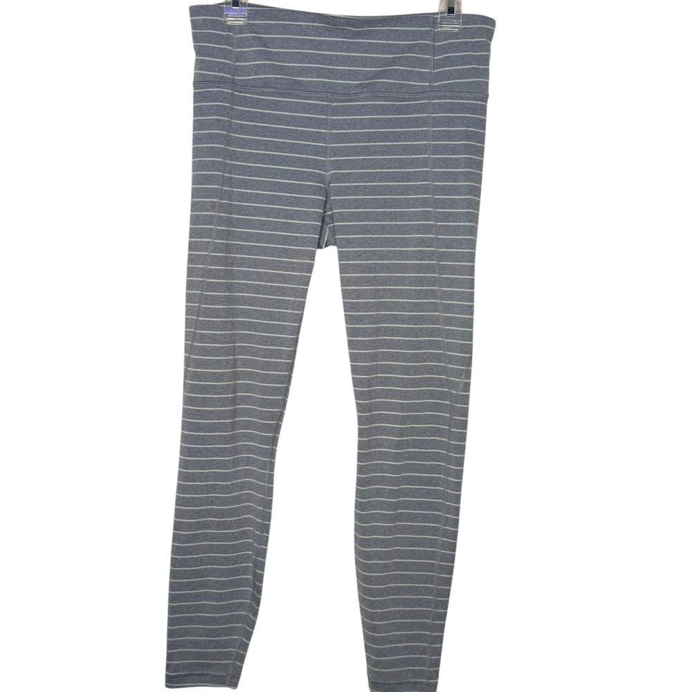 Athleta High Rise Gray White Striped Leggings Size L Tall Pull On Athletic Pants